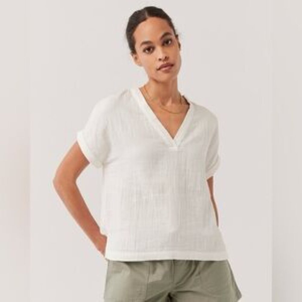 PACT Coastal Daily Organic Cotton V-neck Blouse Size XS